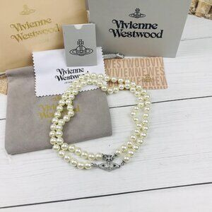 Vivienne Westwood Double Layer Pearl Magnetically Absorbing Button Necelace  (Br